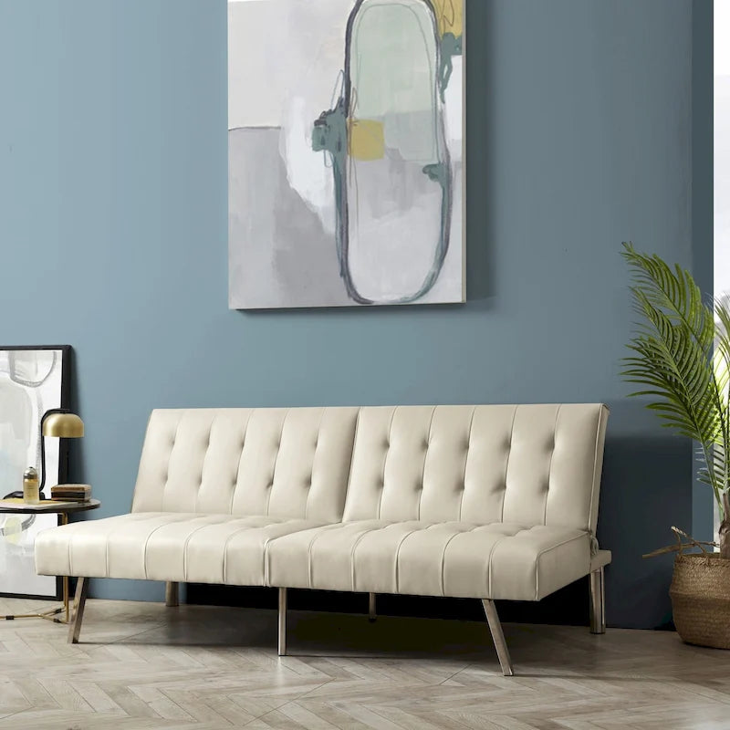 Multi-Color Tufted Split-Back Futon Sofa Bed, Chrome Legs, Seats 1–2