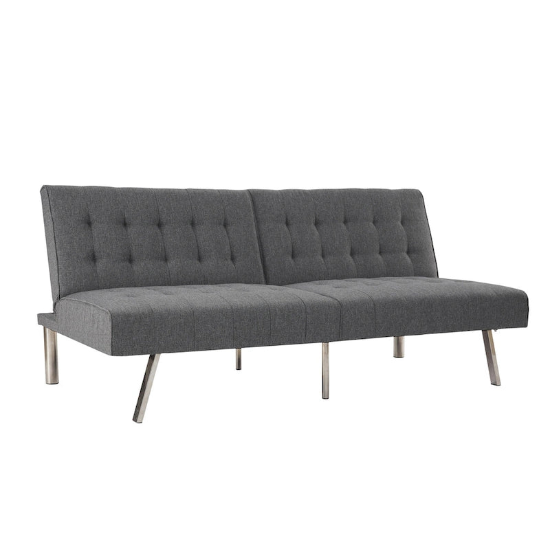 Multi-Color Tufted Split-Back Futon Sofa Bed, Chrome Legs, Seats 1–2