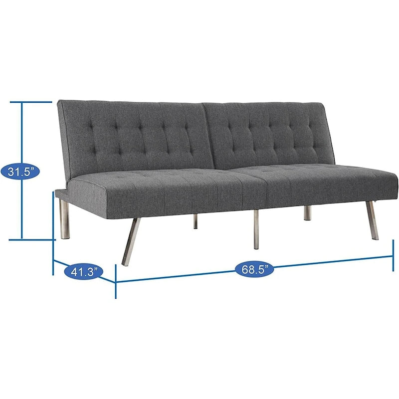 Multi-Color Tufted Split-Back Futon Sofa Bed, Chrome Legs, Seats 1–2