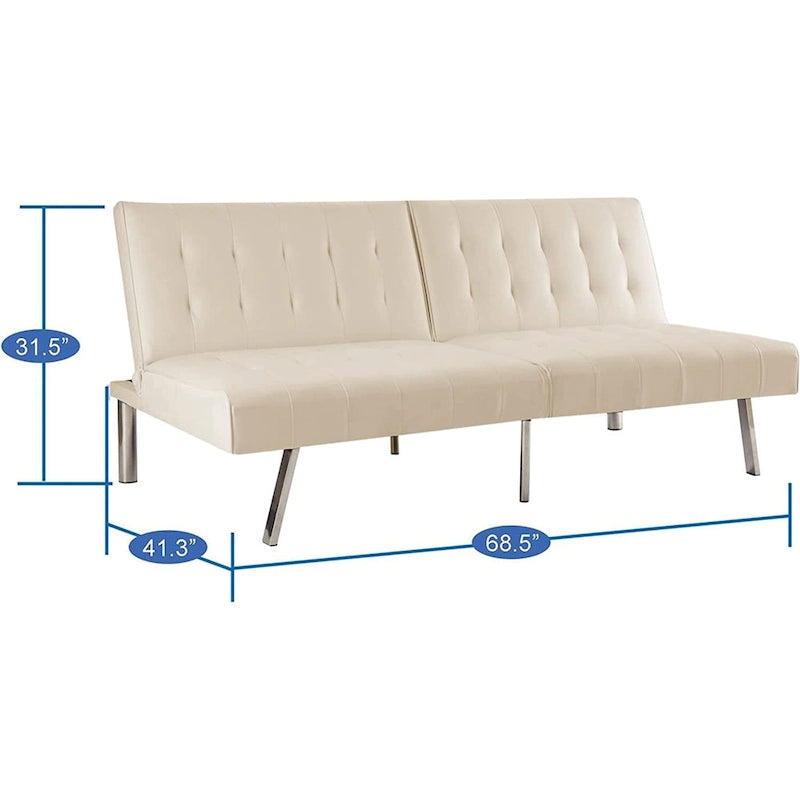Multi-Color Tufted Split-Back Futon Sofa Bed, Chrome Legs, Seats 1–2