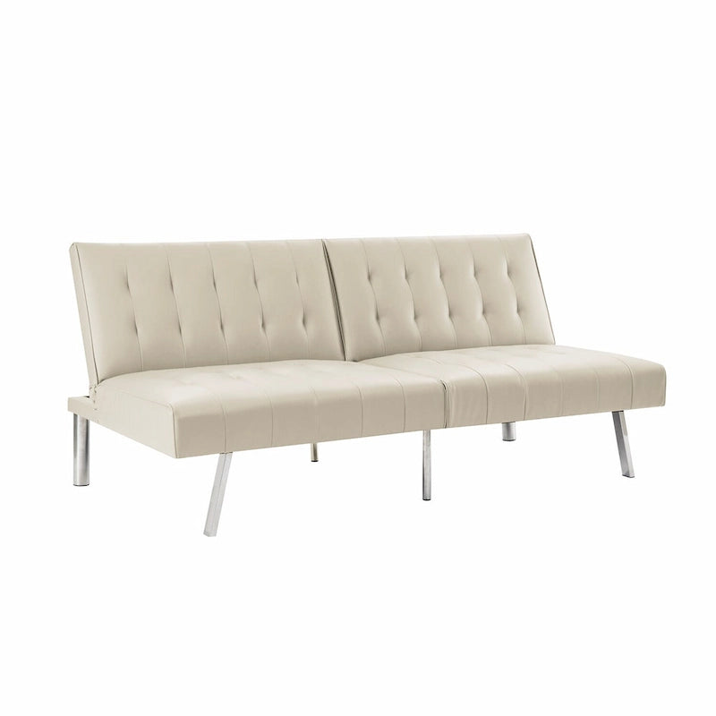 Multi-Color Tufted Split-Back Futon Sofa Bed, Chrome Legs, Seats 1–2