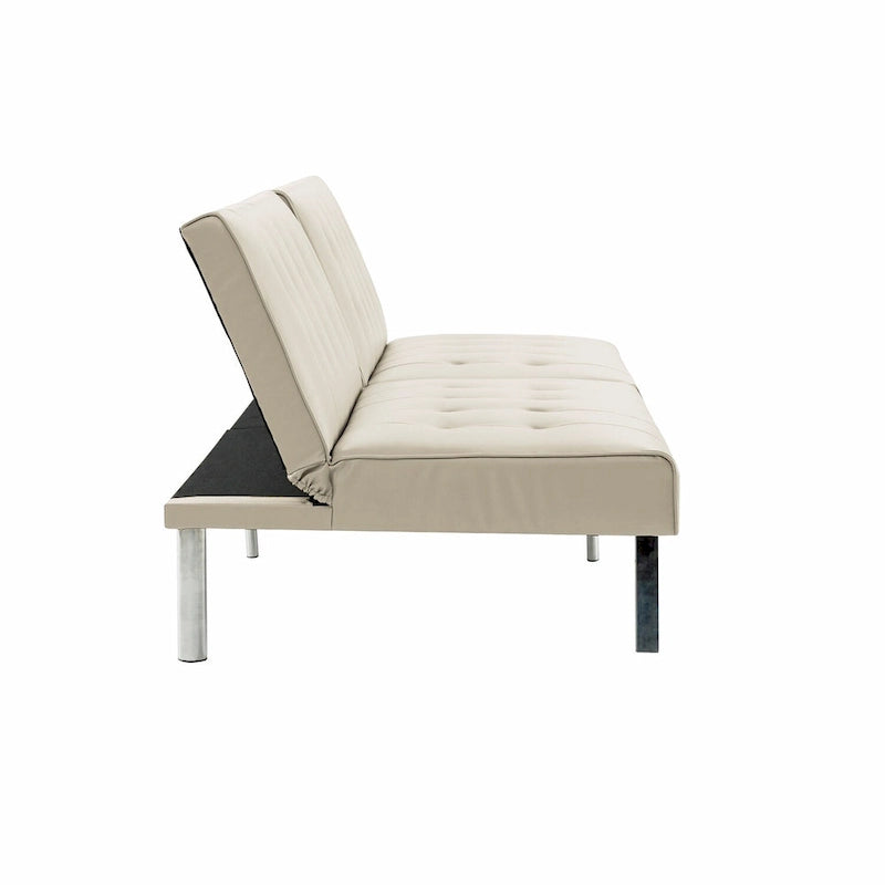 Multi-Color Tufted Split-Back Futon Sofa Bed, Chrome Legs, Seats 1–2