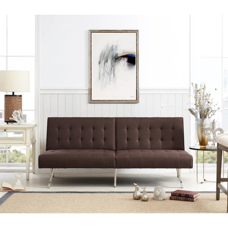 Multi-Color Tufted Split-Back Futon Sofa Bed, Chrome Legs, Seats 1–2