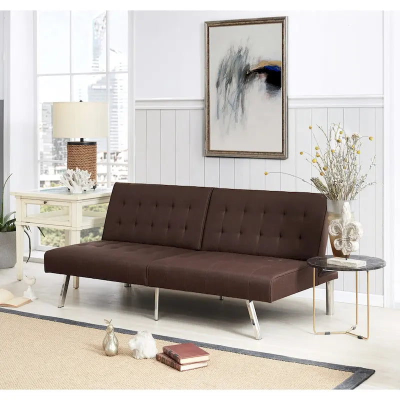 Multi-Color Tufted Split-Back Futon Sofa Bed, Chrome Legs, Seats 1–2
