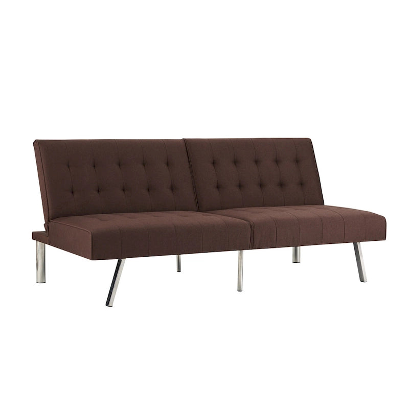 Multi-Color Tufted Split-Back Futon Sofa Bed, Chrome Legs, Seats 1–2