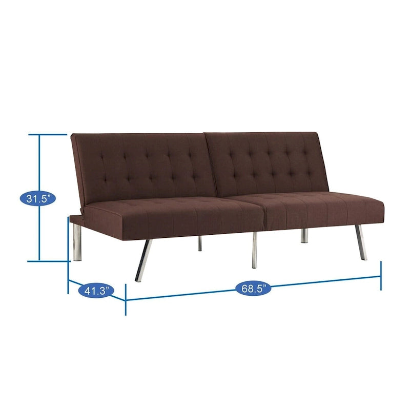 Multi-Color Tufted Split-Back Futon Sofa Bed, Chrome Legs, Seats 1–2