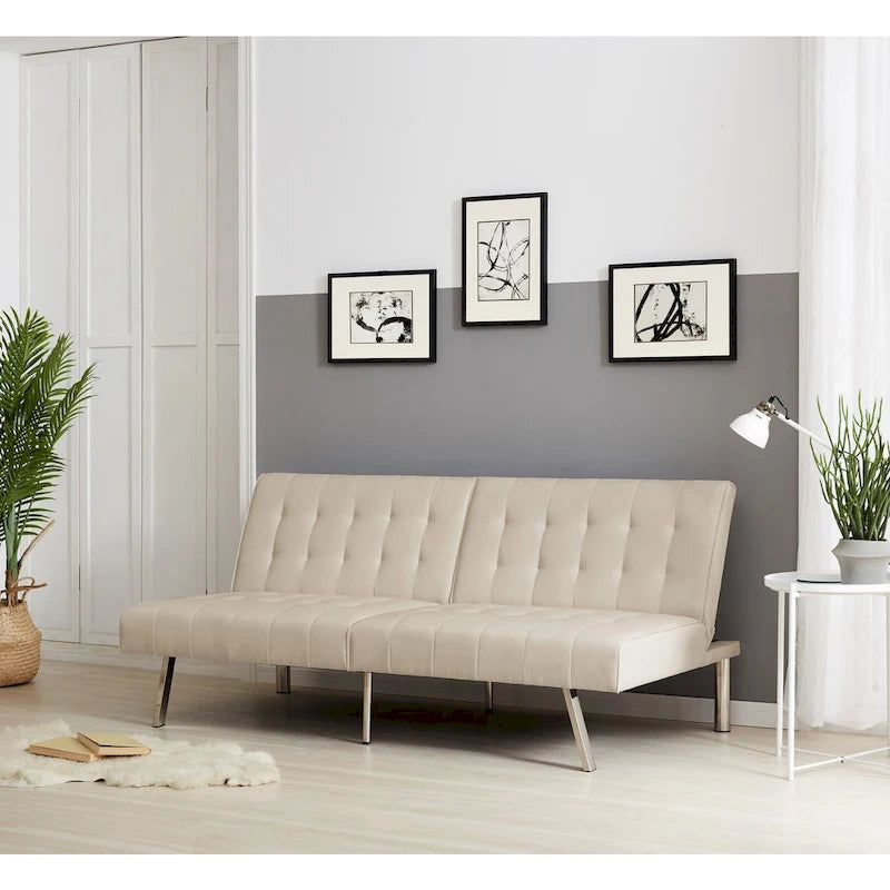 Multi-Color Tufted Split-Back Futon Sofa Bed, Chrome Legs, Seats 1–2
