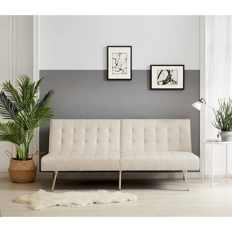 Multi-Color Tufted Split-Back Futon Sofa Bed, Chrome Legs, Seats 1–2