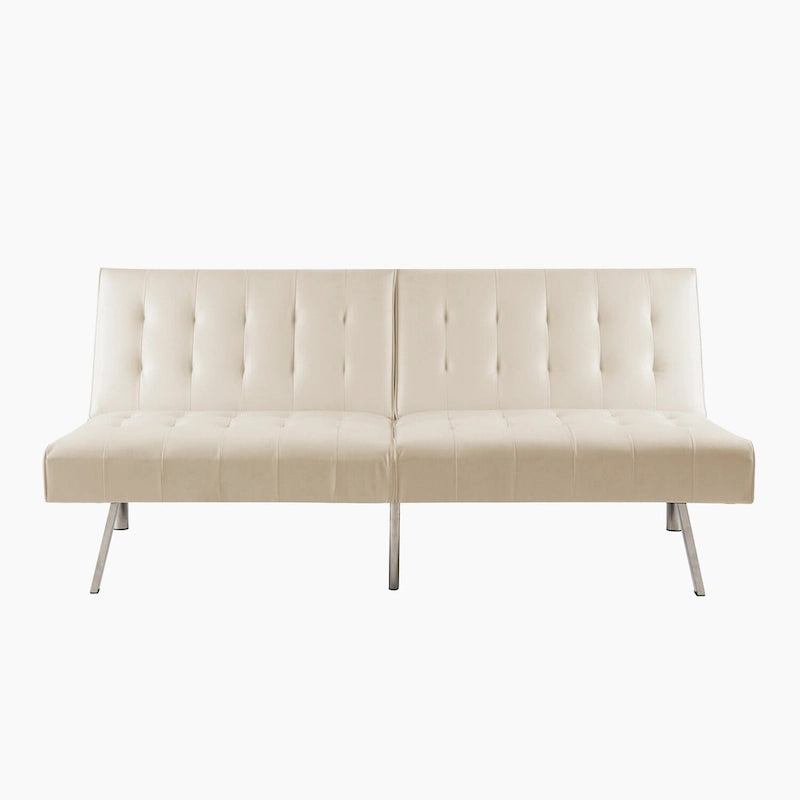 Multi-Color Tufted Split-Back Futon Sofa Bed, Chrome Legs, Seats 1–2