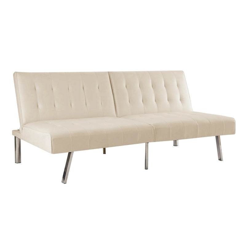 Multi-Color Tufted Split-Back Futon Sofa Bed, Chrome Legs, Seats 1–2