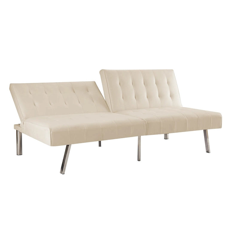 Multi-Color Tufted Split-Back Futon Sofa Bed, Chrome Legs, Seats 1–2