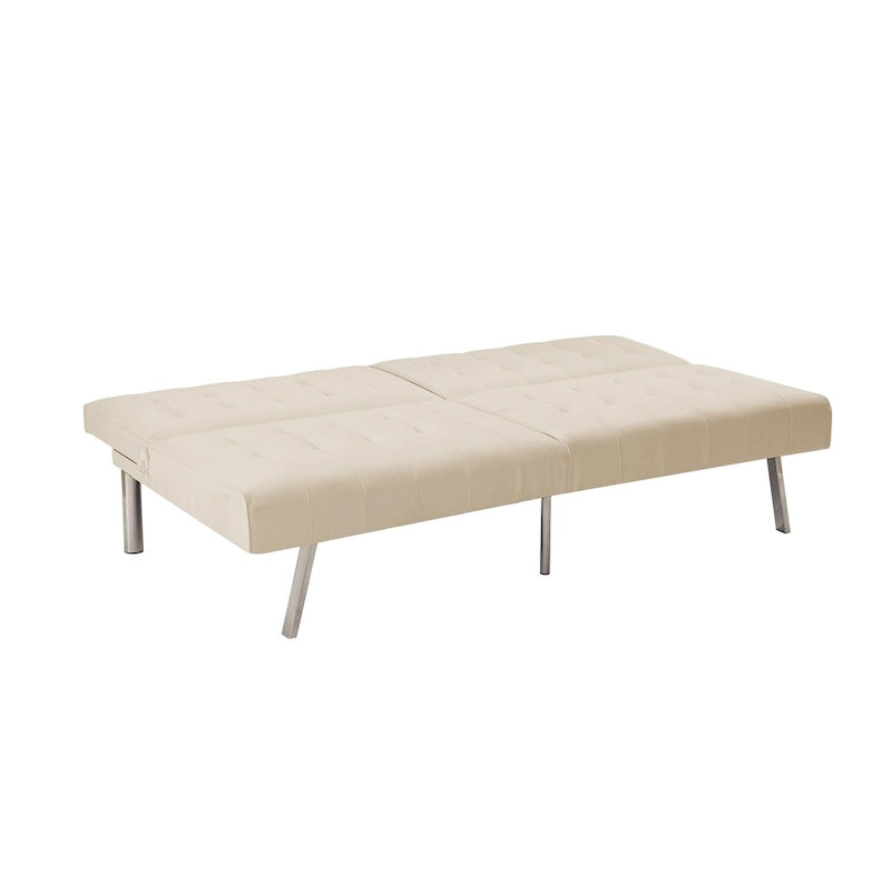 Multi-Color Tufted Split-Back Futon Sofa Bed, Chrome Legs, Seats 1–2