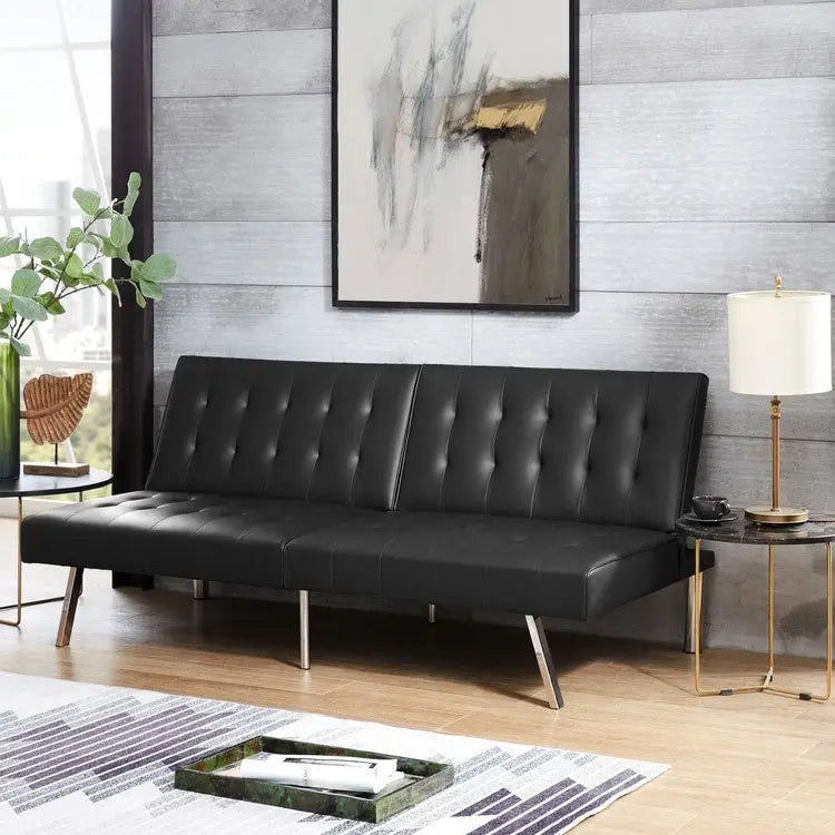Multi-Color Tufted Split-Back Futon Sofa Bed, Chrome Legs, Seats 1–2