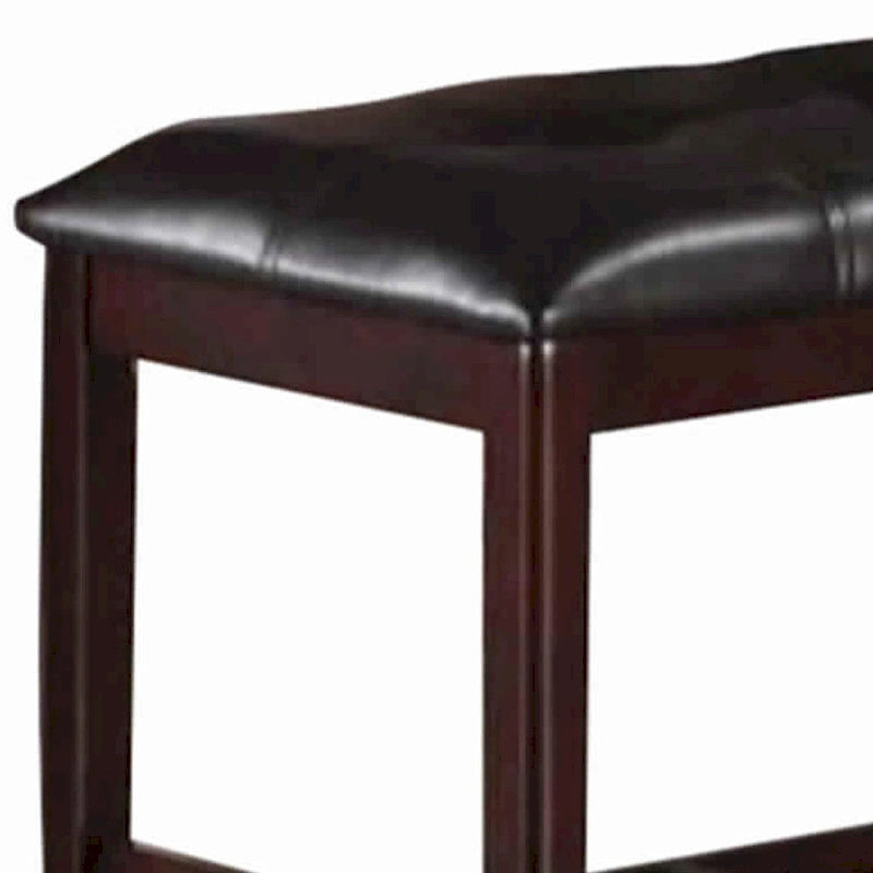 Brown Tufted Faux Leather High Bench, Wood Frame, 1-Seat