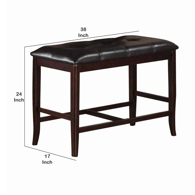 Brown Tufted Faux Leather High Bench, Wood Frame, 1-Seat