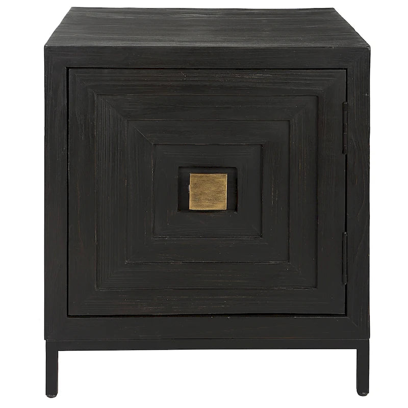 Black Geometric End Table / Accent Cabinet – 22"W × 26"H × 20"D