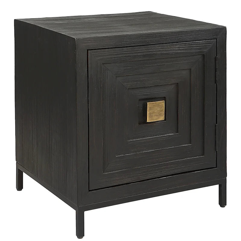 Black Geometric End Table / Accent Cabinet – 22"W × 26"H × 20"D