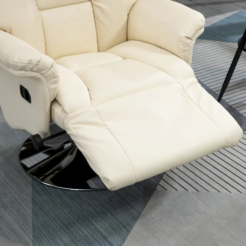 White Swivel Recliner Chair with Footrest, Single Seat, PU Leather