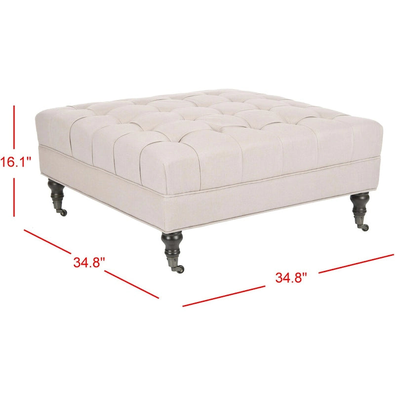 Button-Tufted Cocktail Ottoman – Cotton Viscose, Espresso Legs