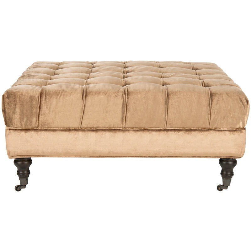Button-Tufted Cocktail Ottoman – Cotton Viscose, Espresso Legs