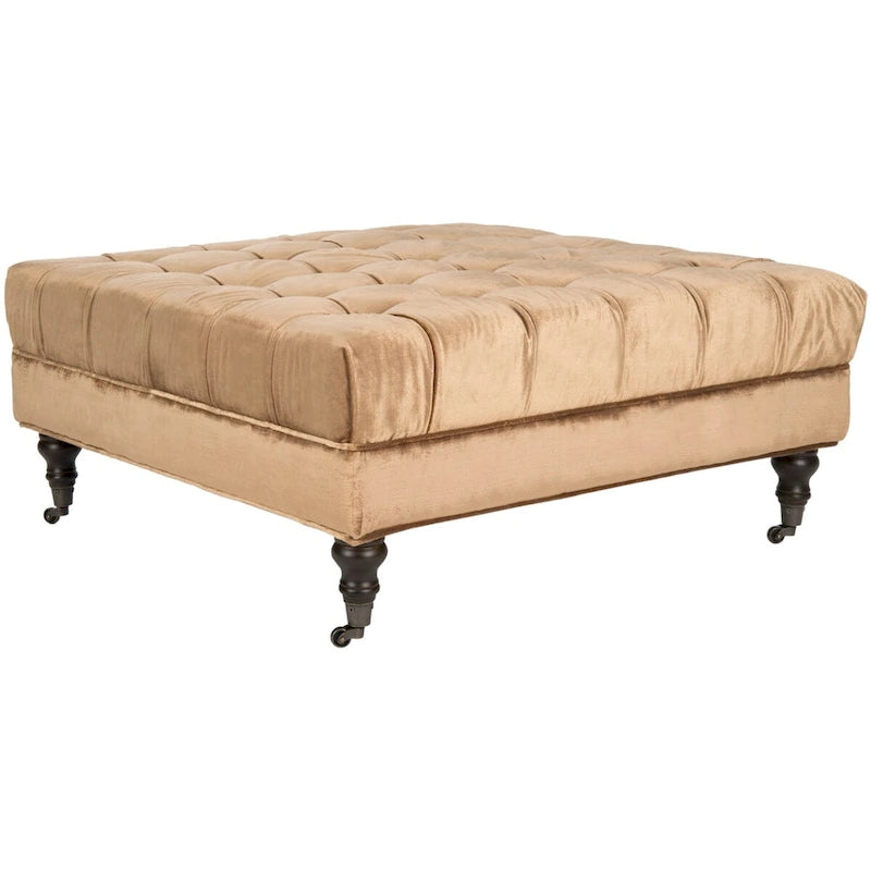 Button-Tufted Cocktail Ottoman – Cotton Viscose, Espresso Legs