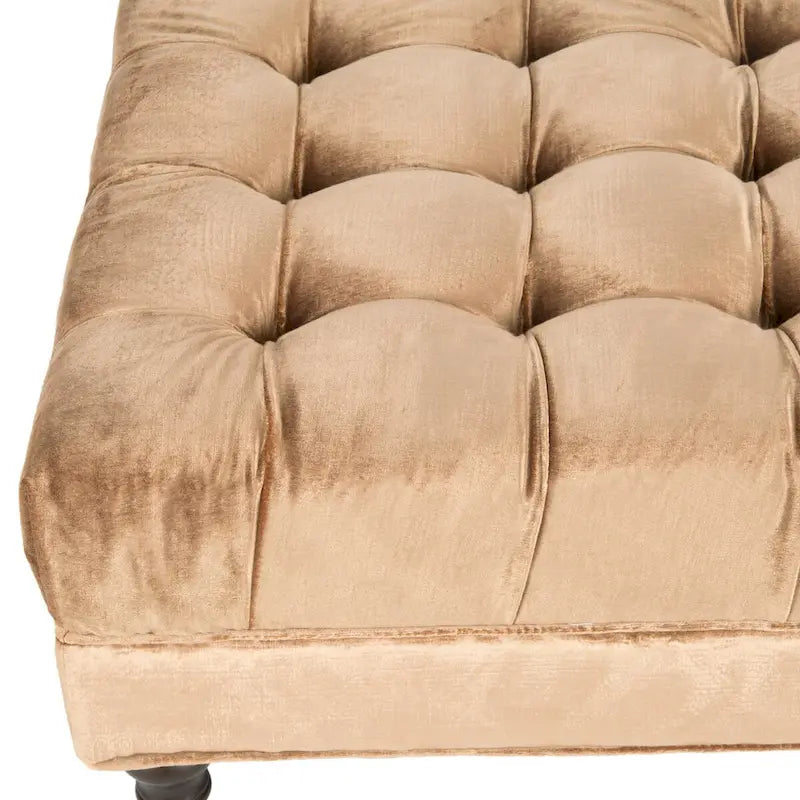 Button-Tufted Cocktail Ottoman – Cotton Viscose, Espresso Legs