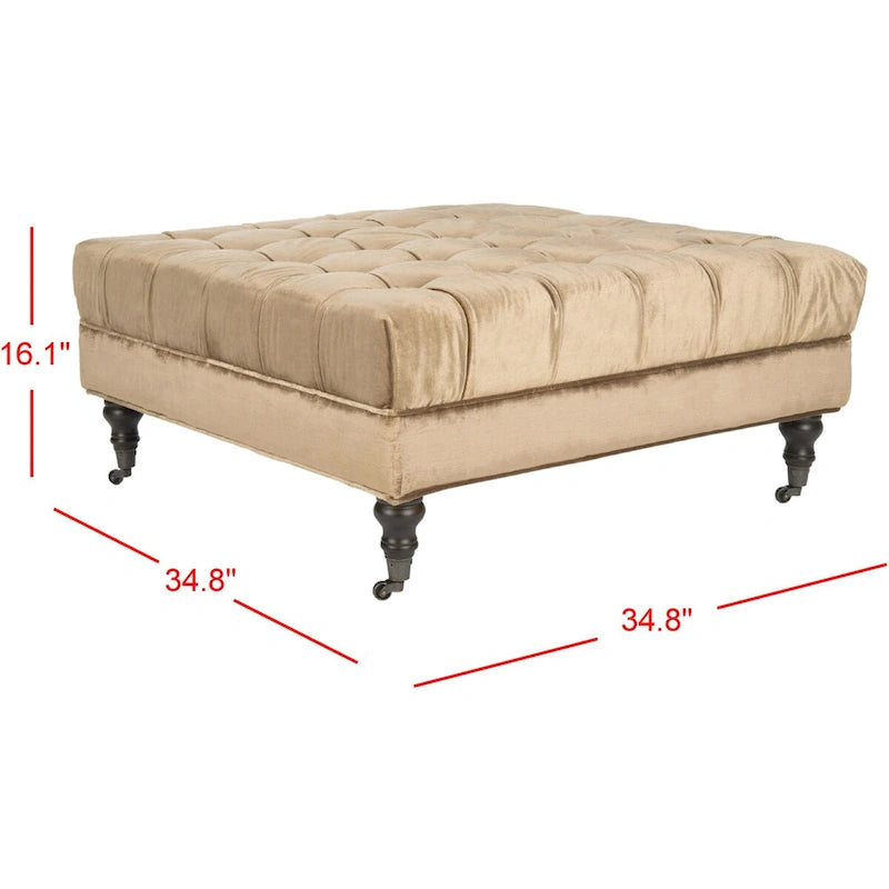 Button-Tufted Cocktail Ottoman – Cotton Viscose, Espresso Legs