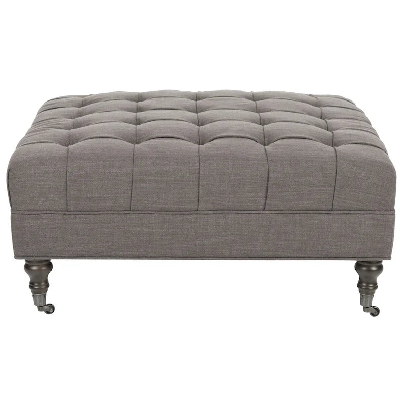 Button-Tufted Cocktail Ottoman – Cotton Viscose, Espresso Legs