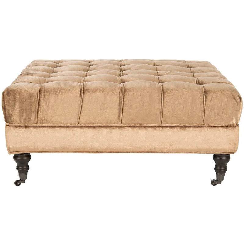 Button-Tufted Cocktail Ottoman – Cotton Viscose, Espresso Legs