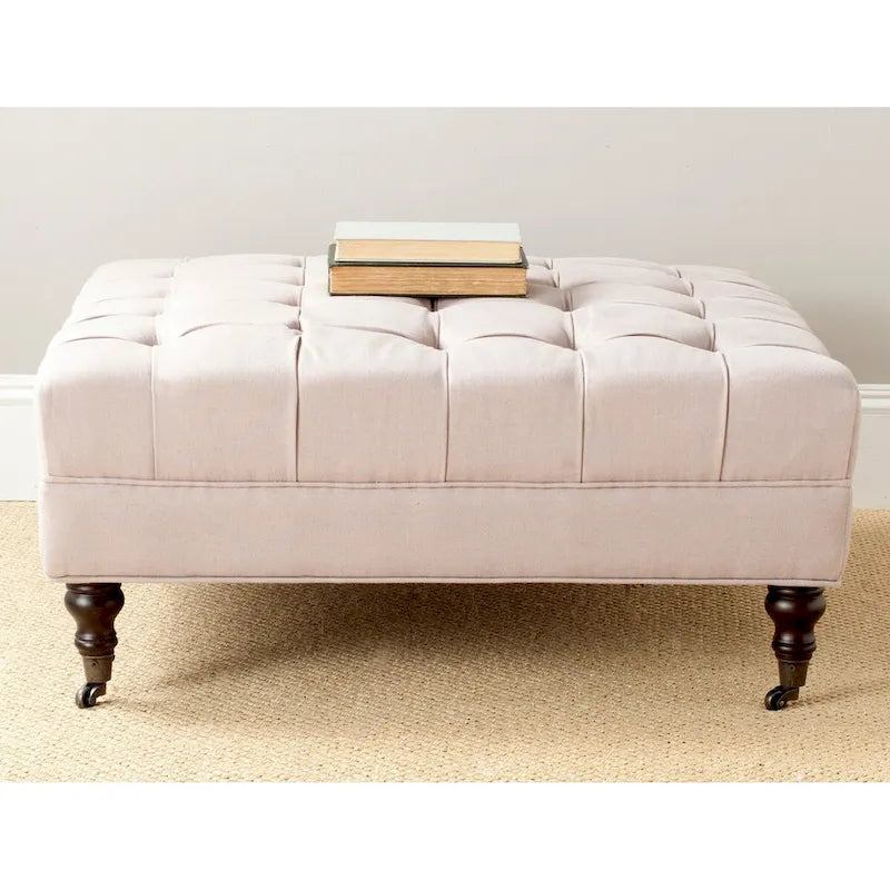 Button-Tufted Cocktail Ottoman – Cotton Viscose, Espresso Legs