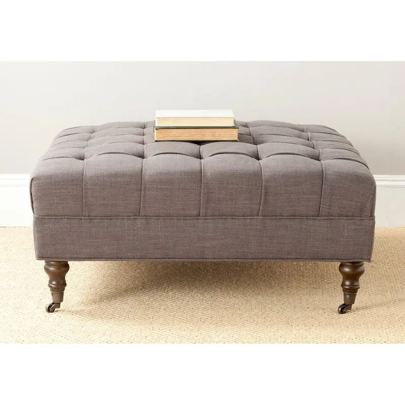 Button-Tufted Cocktail Ottoman – Cotton Viscose, Espresso Legs