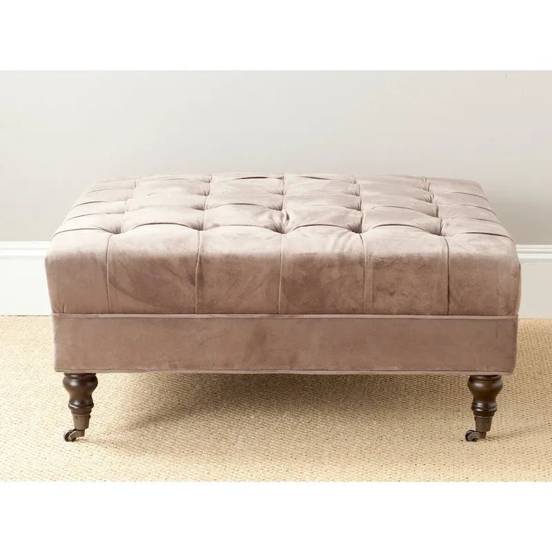 Button-Tufted Cocktail Ottoman – Cotton Viscose, Espresso Legs