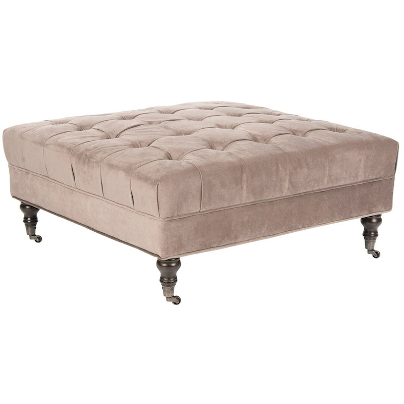 Button-Tufted Cocktail Ottoman – Cotton Viscose, Espresso Legs