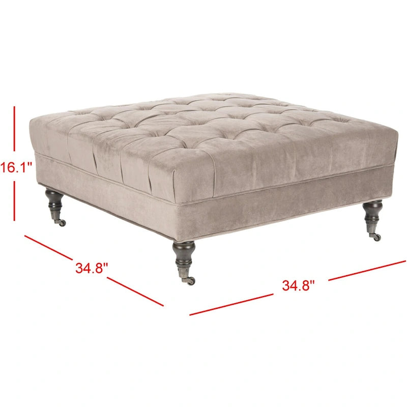 Button-Tufted Cocktail Ottoman – Cotton Viscose, Espresso Legs