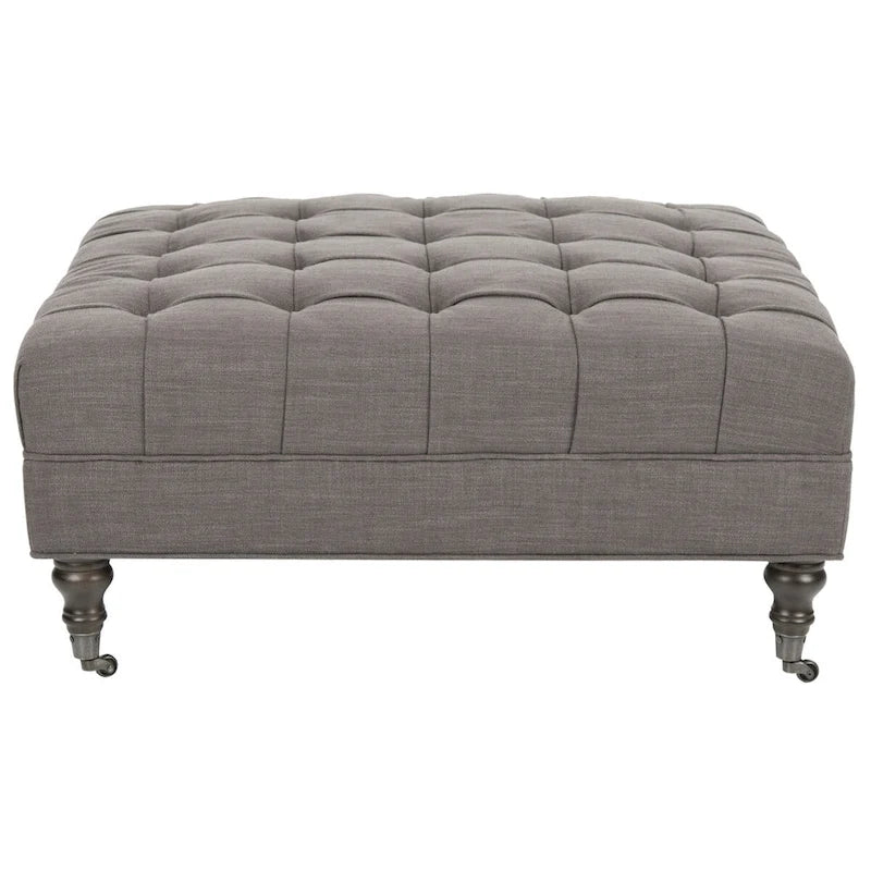 Button-Tufted Cocktail Ottoman – Cotton Viscose, Espresso Legs