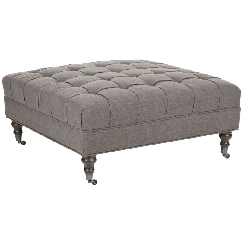Button-Tufted Cocktail Ottoman – Cotton Viscose, Espresso Legs