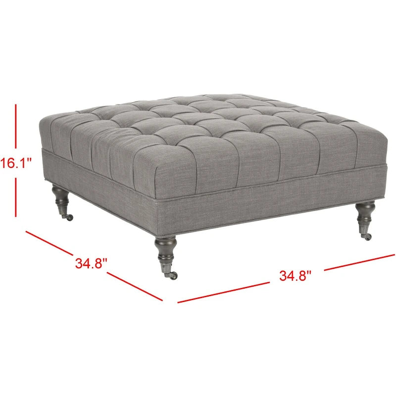 Button-Tufted Cocktail Ottoman – Cotton Viscose, Espresso Legs