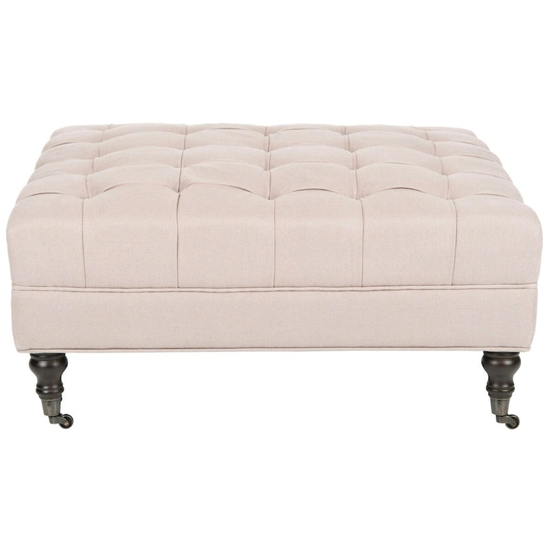 Button-Tufted Cocktail Ottoman – Cotton Viscose, Espresso Legs