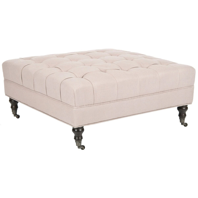 Button-Tufted Cocktail Ottoman – Cotton Viscose, Espresso Legs