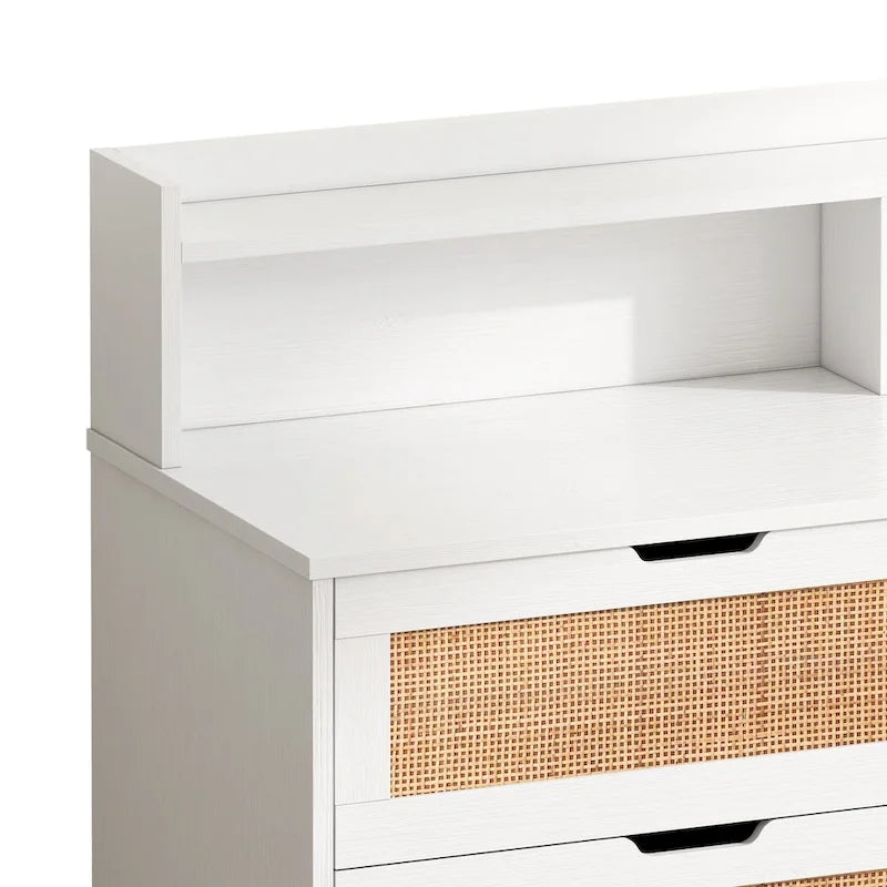 White Rattan 6-Drawer Storage Cabinet with LED & Power Outlet