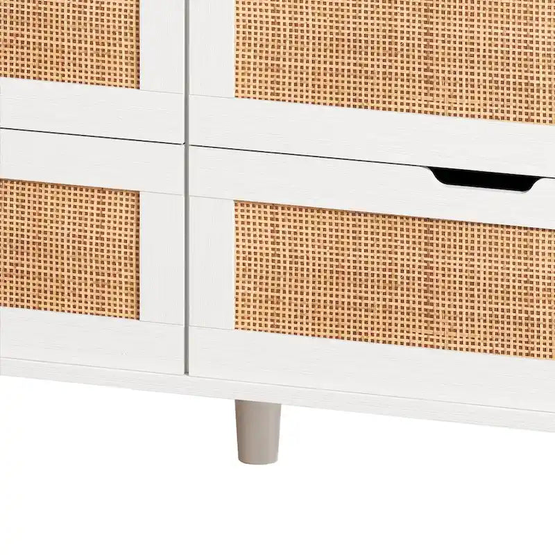 White Rattan 6-Drawer Storage Cabinet with LED & Power Outlet