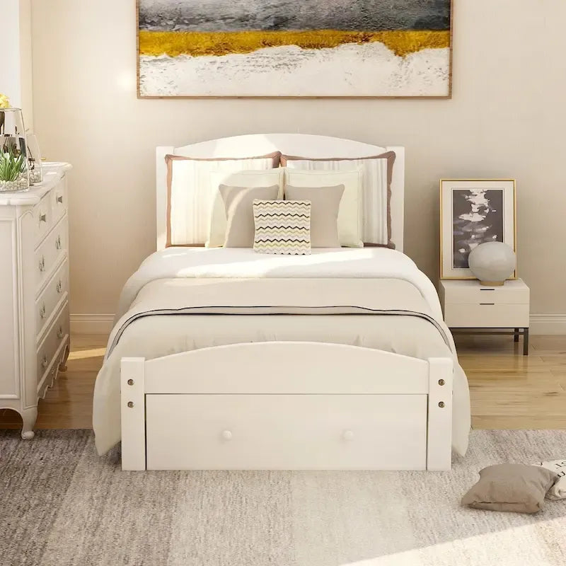 Twin Platform Bed Frame with Storage Drawer | Espresso, White, Walnut, Gray