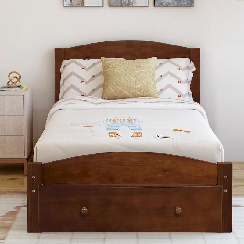 Twin Platform Bed Frame with Storage Drawer | Espresso, White, Walnut, Gray