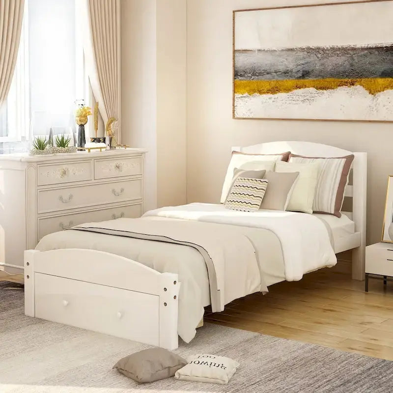 Twin Platform Bed Frame with Storage Drawer | Espresso, White, Walnut, Gray