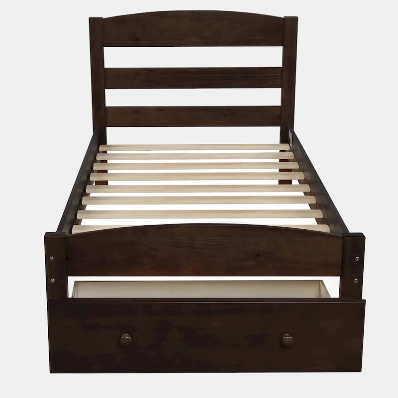 Twin Platform Bed Frame with Storage Drawer | Espresso, White, Walnut, Gray