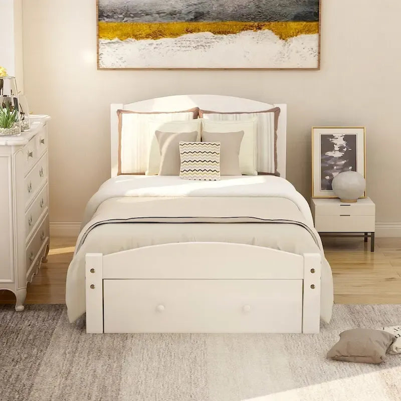 Twin Platform Bed Frame with Storage Drawer | Espresso, White, Walnut, Gray