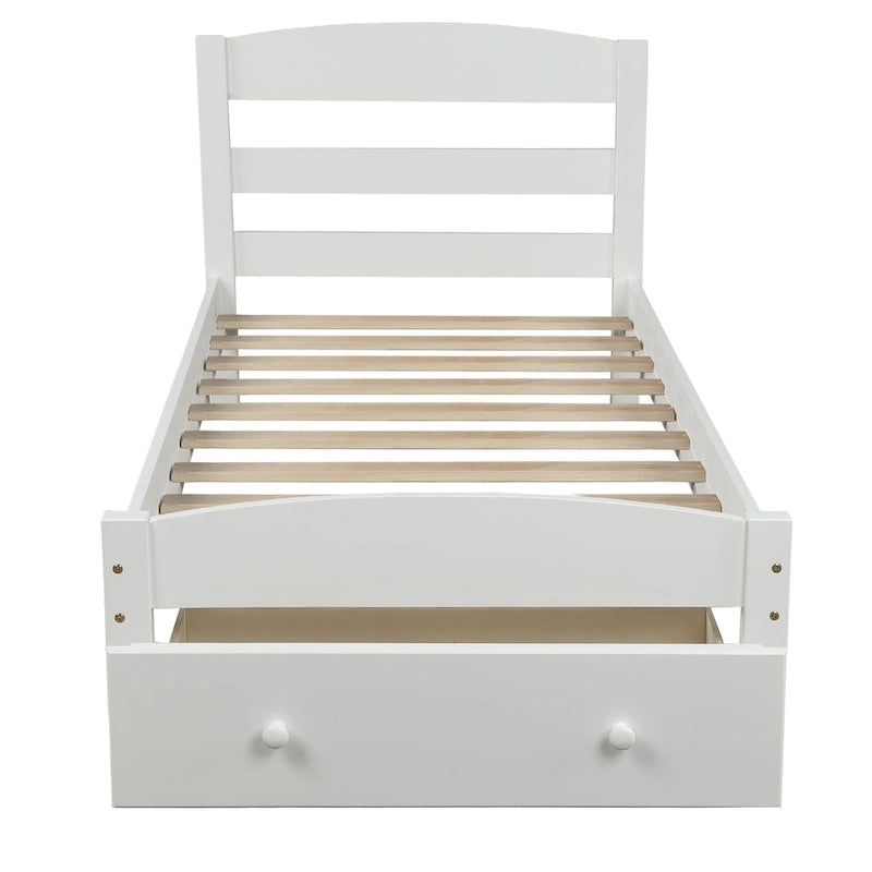 Twin Platform Bed Frame with Storage Drawer | Espresso, White, Walnut, Gray