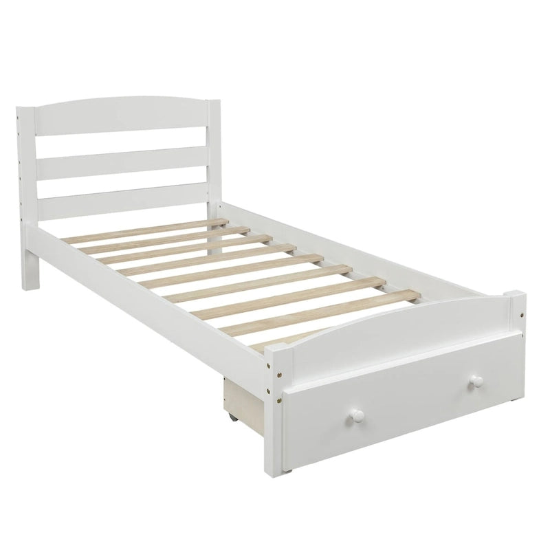 Twin Platform Bed Frame with Storage Drawer | Espresso, White, Walnut, Gray