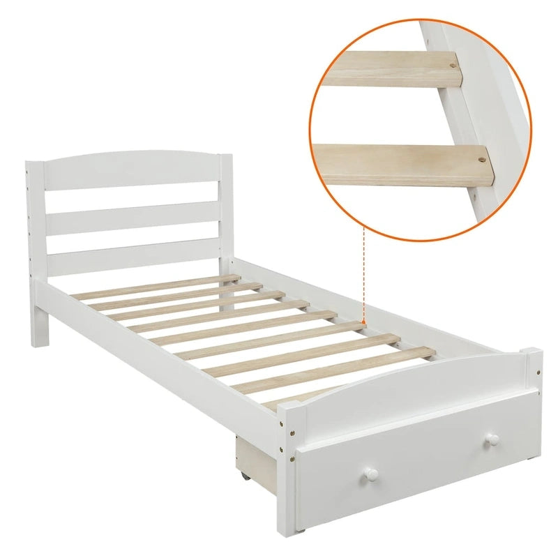 Twin Platform Bed Frame with Storage Drawer | Espresso, White, Walnut, Gray