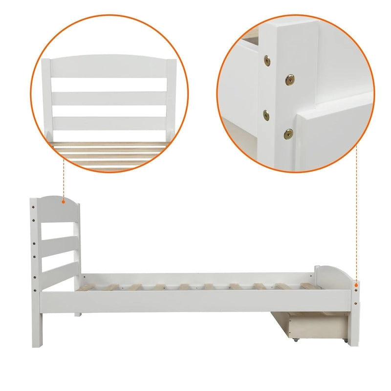 Twin Platform Bed Frame with Storage Drawer | Espresso, White, Walnut, Gray